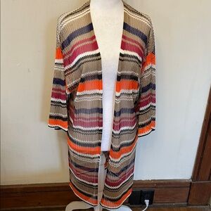 Ruby Rd Striped Multicolor Open-Front Cover up Size M EUC